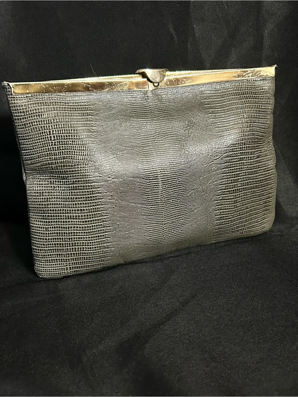 Vintage Textured Grey Clutch with Gold Frame